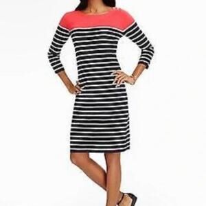 Talbots Breton Striped Cotton Knit Pullover Sweater Dress Women Size M Blue Pink